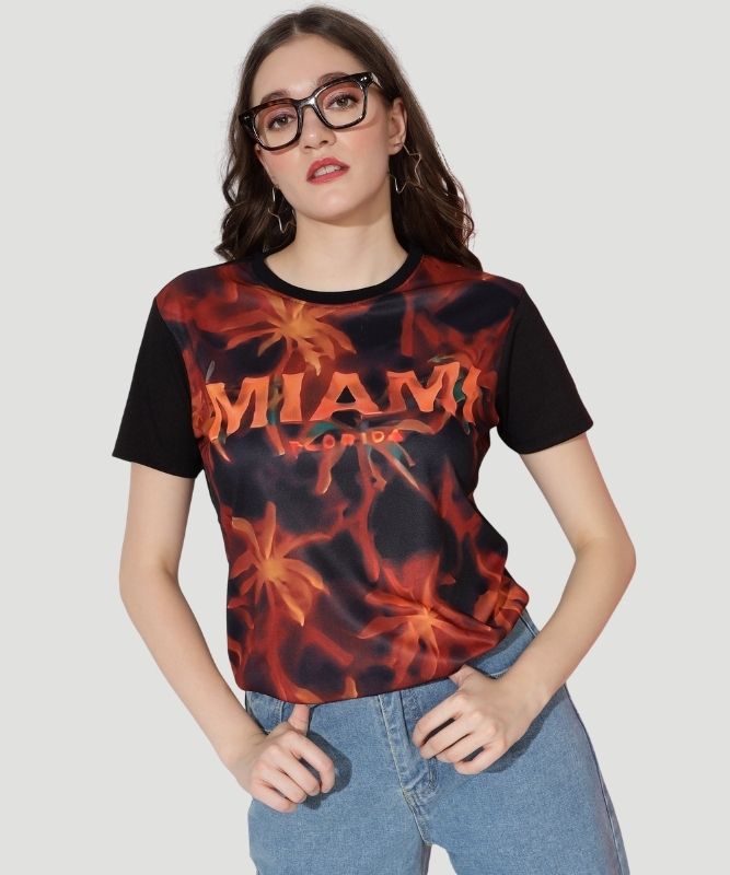 Women's Black Graphic Print Half Sleeves Regular Fit T-Shirt